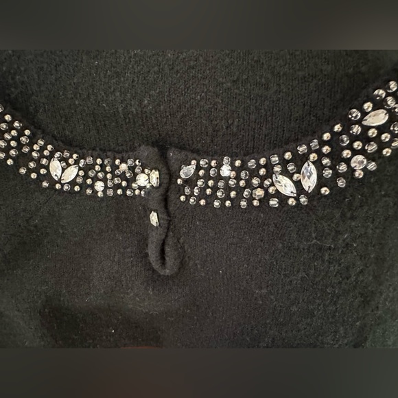 Bebe | Black Sweater with Embellished Jeweled Beaded Collar Neckline Size Medium - Picture 12 of 16